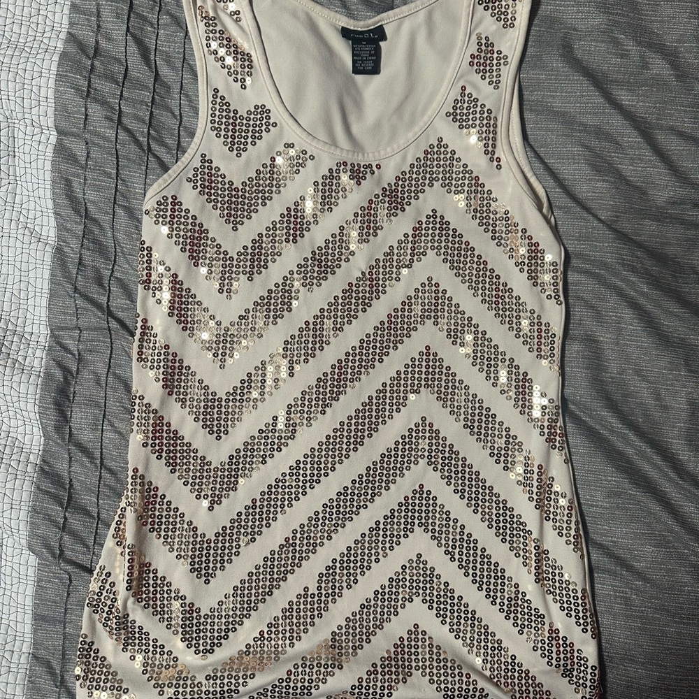 Rue21 Chevron Sequin Tank Top - Cream and Gold